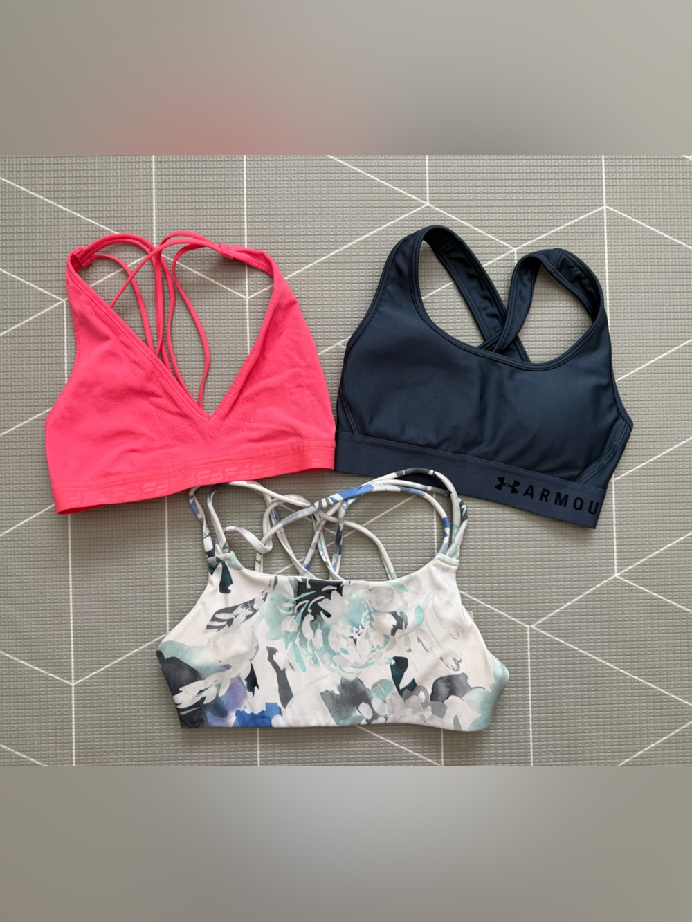 Under Armour Black & Hot Pink Sports Bras with Floral Print Strappy Bra